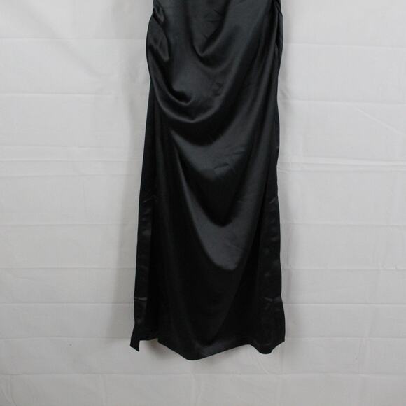 BHLDN Dress XL Holly Halter Stretch Satin Midi Black Slip Formal Party Wedding - Picture 7 of 14